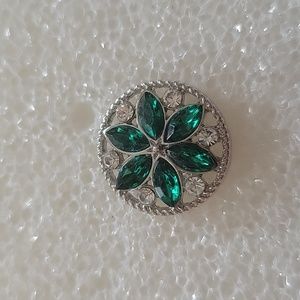 Emerald Green stone and rhinestones Ginger Snap Button 18MM